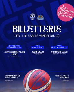 👉🏼🎫 𝑩𝑰𝑳𝑳𝑬𝑻𝑻𝑬𝑹𝑰𝑬
🆚 Les Sables Vendée | 📆 Ven. 31/10 | ⌚️ 20h30 | 🏟️ Salle Justy Specker
👉🏼 Ouverte au Leclerc Lécousse/Fougères