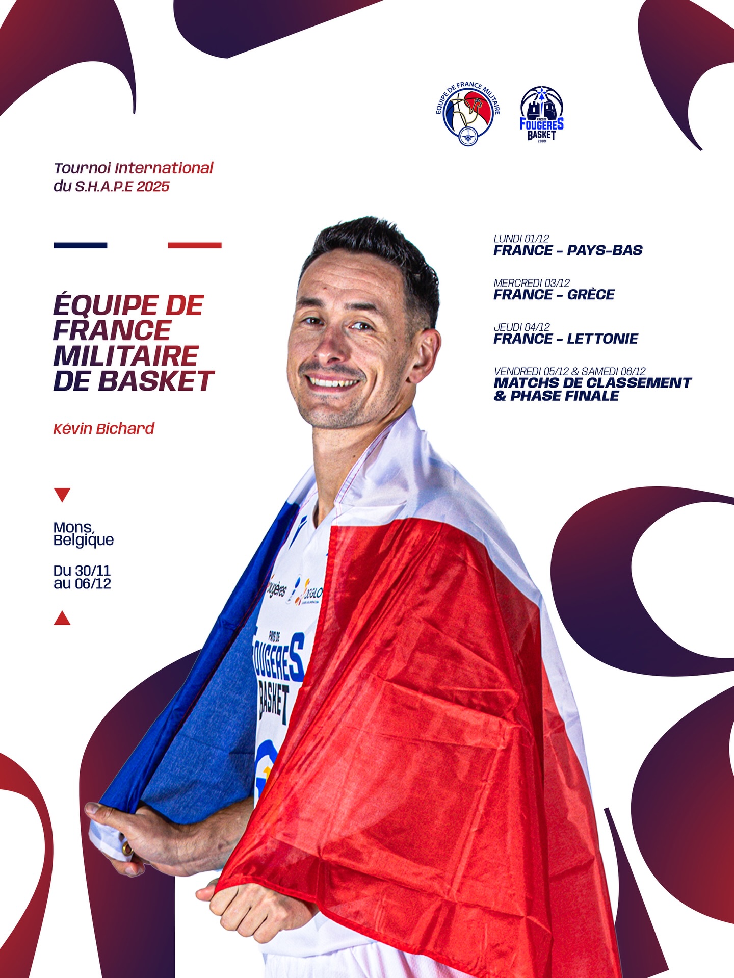💪🏼🇫🇷 

Nouvelle saison et nouvelle participation au tournoi international du SHAPE, à Mons en Belgique, pour Kévin avec @equipesdefrancemilitairebasket 🔥💪🏼

Premier match remporté hier face aux Pays-Bas (92-58), avant les matchs face à la Grèce et la Lettonie en phase de poule 🏀

Phase finale en fin de semaine pour la France avec pour objectif de décrocher le titre ! 💪🏼🇫🇷