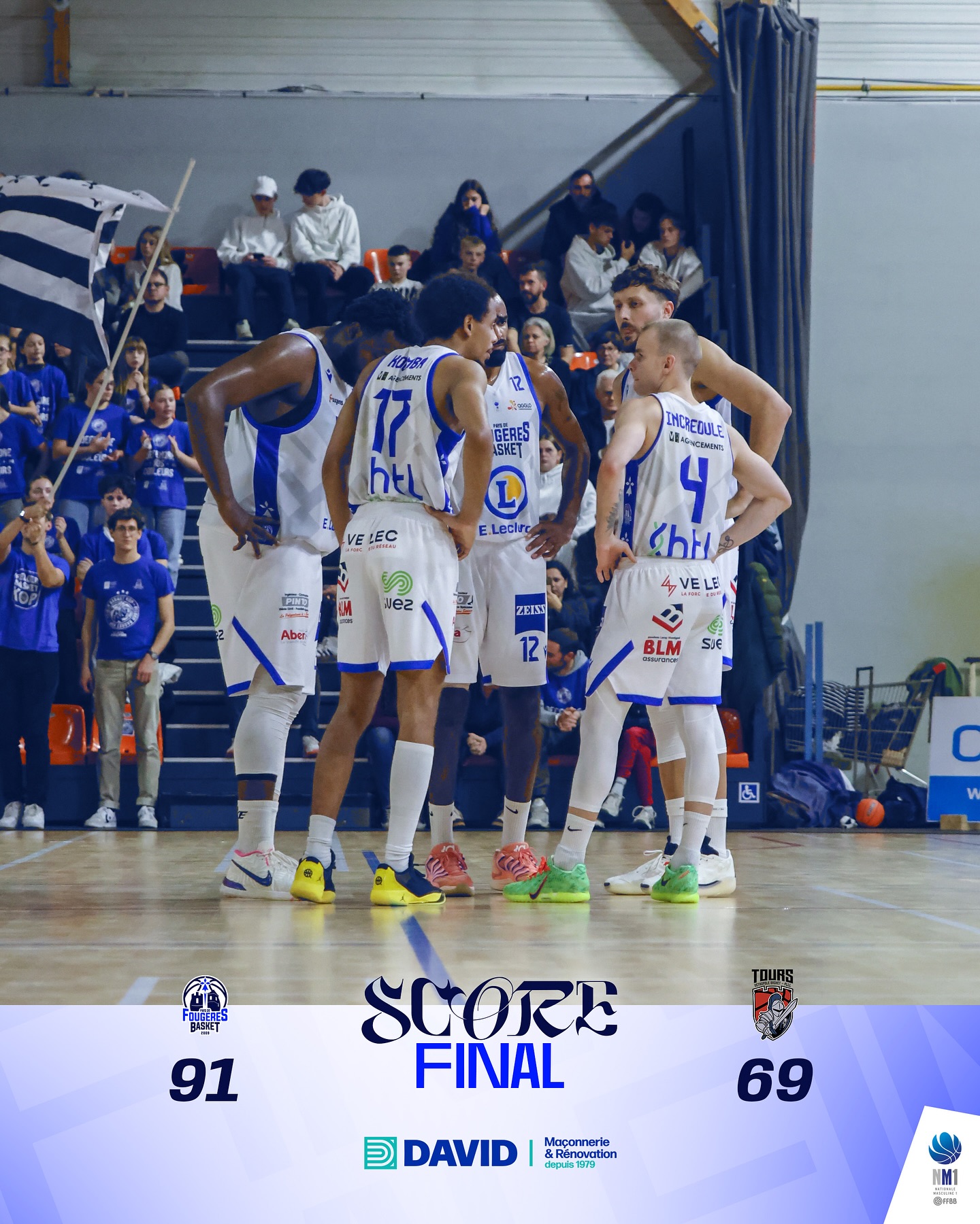𝑺𝑪𝑶𝑹𝑬 𝑭𝑰𝑵𝑨𝑳 🏀
Nouveau choc et nouveau récital collectif ce soir face à Tours dans une salle en feu 🔥💙
Merci à tous ! 🫶🏼
Prochain match à la maison dans 2 semaines face à Toulouse, mais avant, un long déplacement à Tarbes nous attend pour la 12ème journée de NM1 💪🏼🏀
👉🏼 Présenté par notre partenaire @david_.construction