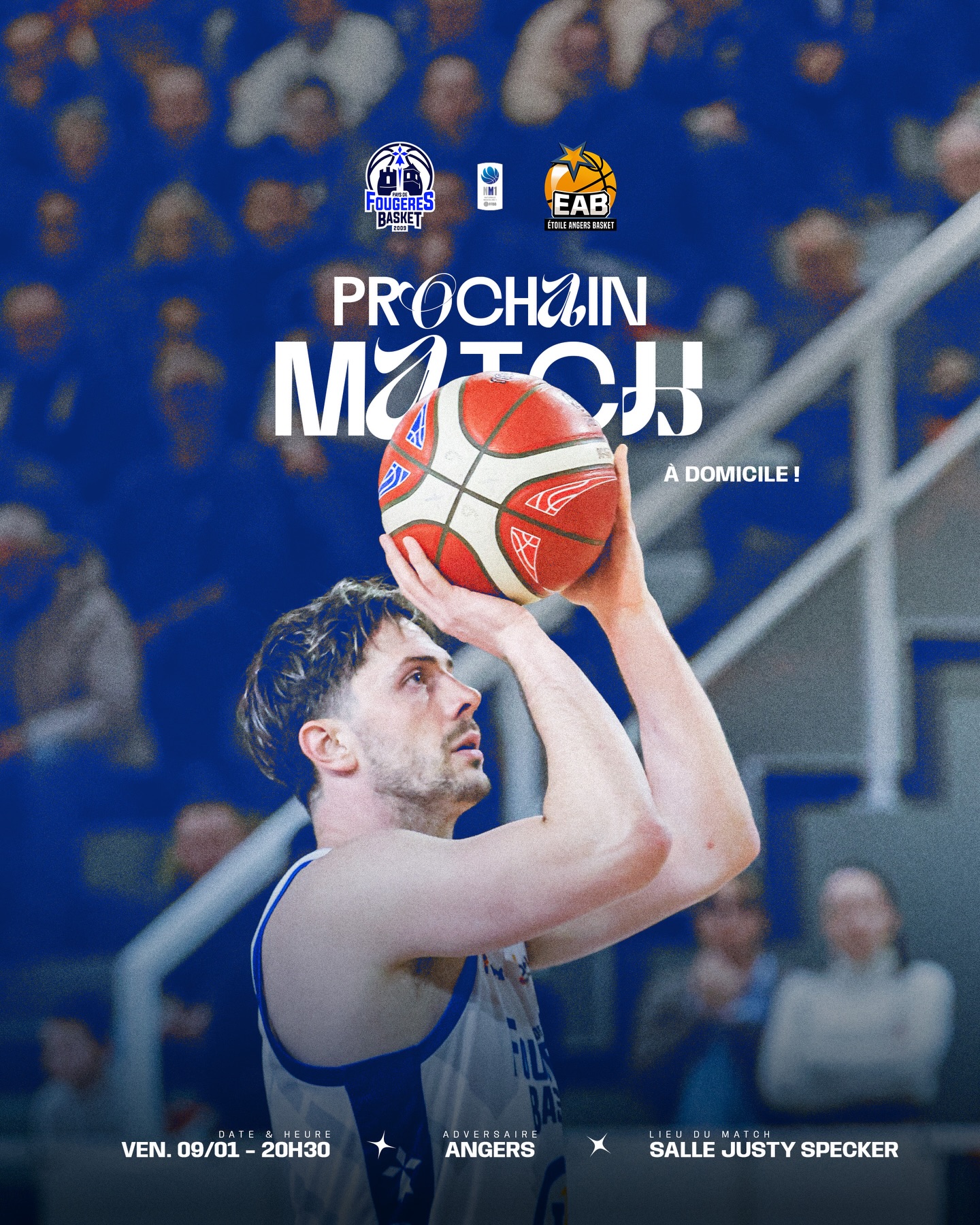 𝐏𝐑𝐎𝐂𝐇𝐀𝐈𝐍 𝐌𝐀𝐓𝐂𝐇 💥🎉

Les Blues Brothers débuteront l’année 2026 avec la réception d’Angers à Justy Specker ! 🔥

🆚 @eabasket49 | 📆 Ven. 09/01 | ⌚️ 20h30 | 🏟️ Salle Justy Specker

👉🏼 Billetterie ouverte au Leclerc !